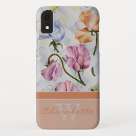 Elegante Moderne Zoete Erwten w Oranje Monogram Na Case-Mate iPhone Case