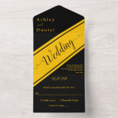 Elegante moderne zwart en goud Fancy chique bruilo All In One Uitnodiging (Binnen)