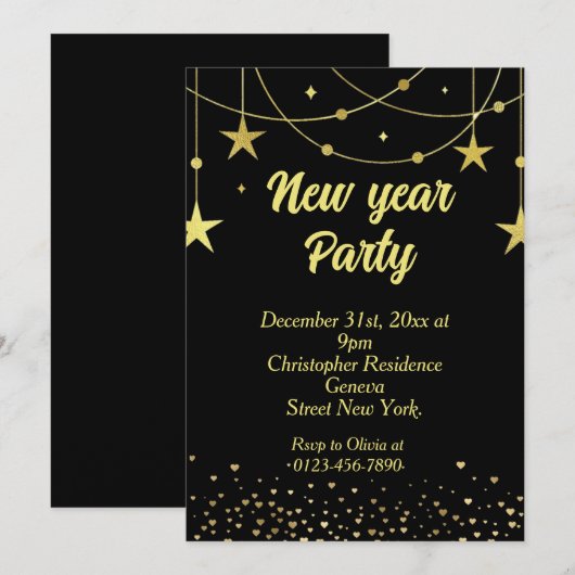 Elegante moderne zwart en goud oudejaarsavond kaart (Voorkant / Achterkant)