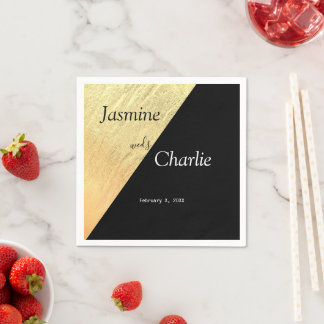 Elegante moderne zwart en gouden folie bruiloft servet