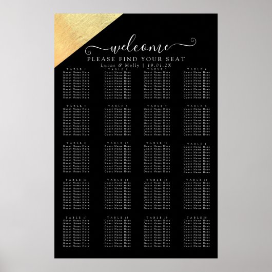 Elegante moderne zwart en gouden folie bruiloft zi poster (Voorkant)