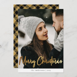 Elegante moderne zwart goud geplakte kerstfoto feestdagenkaart