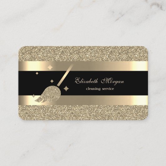 Elegante moderne, zwart goud gestreept glitter bez visitekaartje (Voorkant)