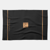 Elegante moderne zwart goud monogrammed theedoek (Horizontaal)