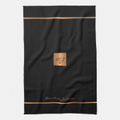 Elegante moderne zwart goud monogrammed theedoek (Verticaal)