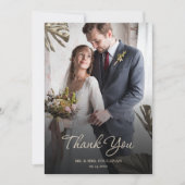 Elegante moderne zwart gouden botanische bruiloft  bedankkaart (Voorkant)