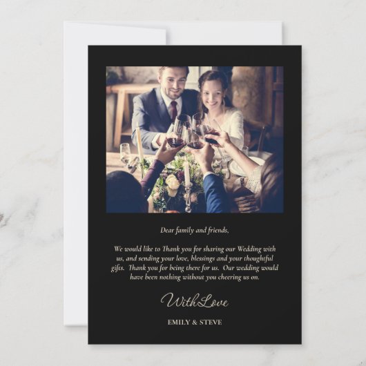 Elegante moderne zwart gouden botanische bruiloft  bedankkaart (Achterkant)