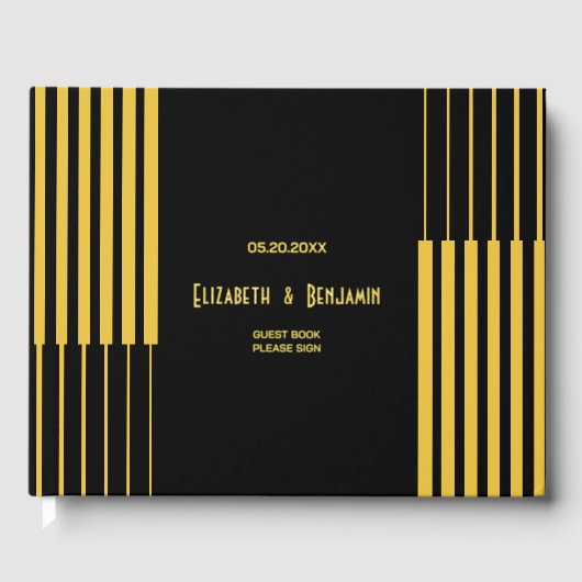 Elegante moderne zwart-gouden bruiloft gastenboek (Voorkant)