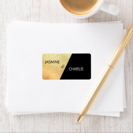 Elegante Moderne Zwart & Gouden Folie Wedding Retu Etiket