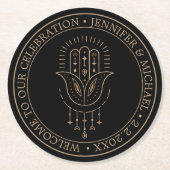 Elegante moderne zwart gouden mystieke bruiloft ronde kartonnen onderzetter (Voorkant)