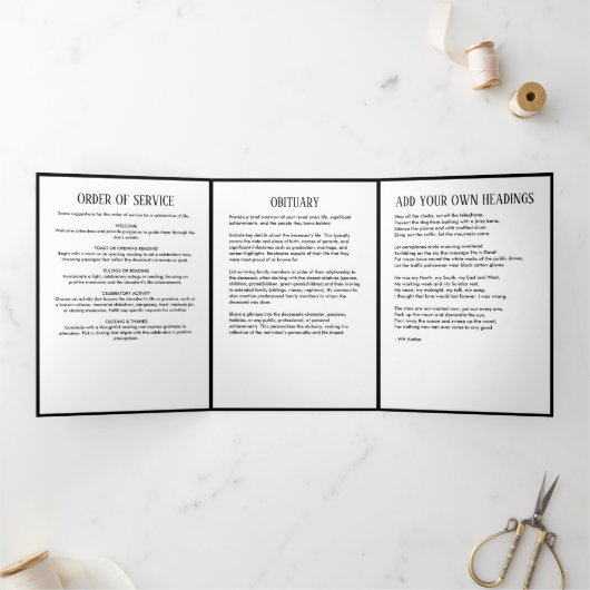 Elegante moderne zwart-wit 2-foto begrafenis drieluik programma (Binnen)