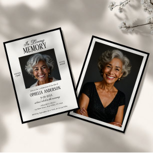 Elegante moderne zwart-wit 2-foto begrafenis kaart