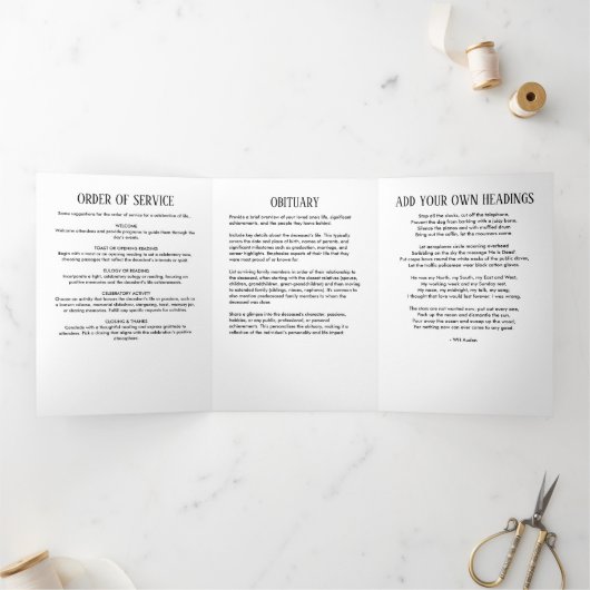 Elegante moderne zwart-wit 2-foto Memorial Drieluik Programma (Binnen)