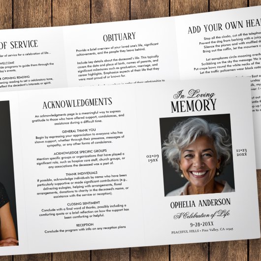 Elegante moderne zwart-wit 2-foto Memorial Drieluik Programma