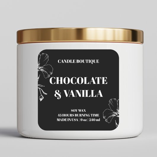 Elegante moderne zwart-wit bloemenkaars label