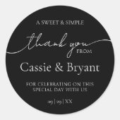 Elegante moderne zwart-wit bruiloft dank u ronde sticker (Voorkant)