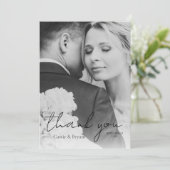 Elegante moderne zwart-wit bruiloft foto bedankkaart (Staand voorkant)