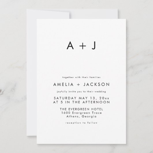 Elegante moderne zwart-wit bruiloft kaart (Voorkant)