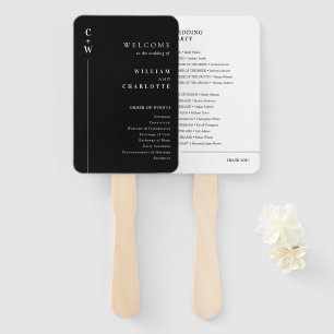 Elegante moderne zwart-wit bruiloft programma's handwaaier