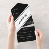 Elegante moderne zwart-wit chique bruiloft all in one uitnodiging (Afscheurbaar)