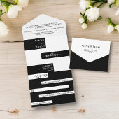 Elegante moderne zwart-wit chique bruiloft all in one uitnodiging