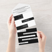 Elegante moderne zwart-wit chique bruiloft all in one uitnodiging (Afscheurbaar)