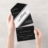 Elegante moderne zwart-wit chique bruiloft all in one uitnodiging (Afscheurbaar)