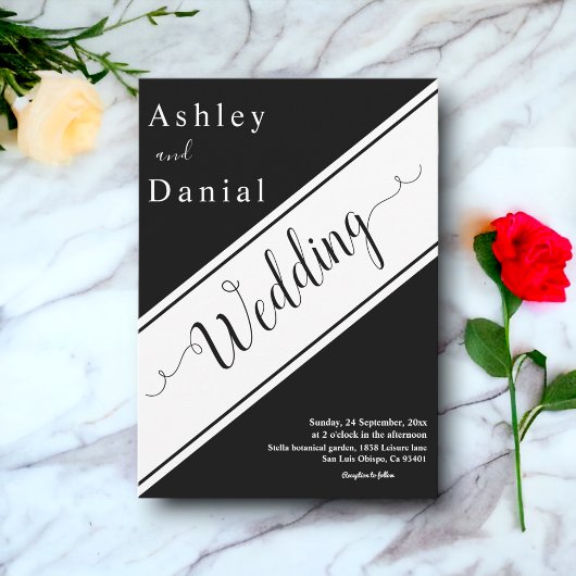 Elegante moderne zwart-wit chique bruiloft kaart