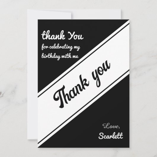Elegante moderne zwart-wit chique verjaardag bedankkaart (Voorkant)