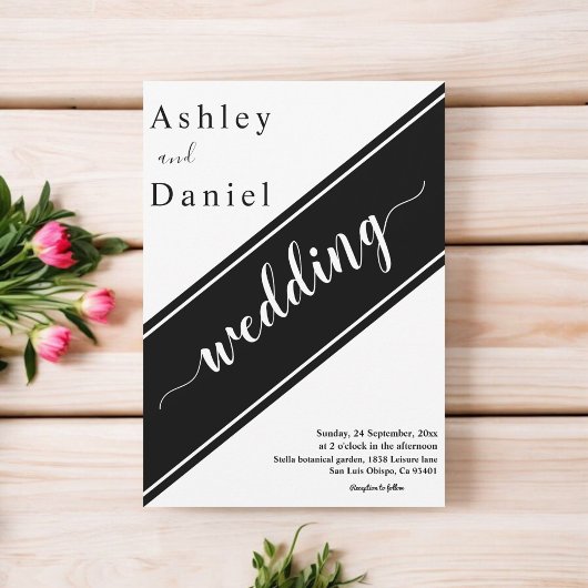 Elegante moderne zwart-wit delicate bruiloft kaart