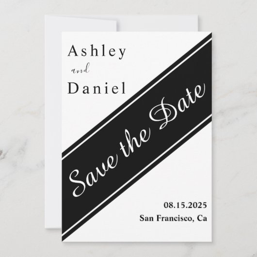 Elegante moderne zwart-wit delicate bruiloft save the date (Voorkant)
