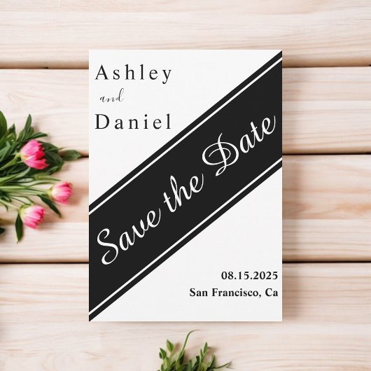 Elegante moderne zwart-wit delicate bruiloft save the date