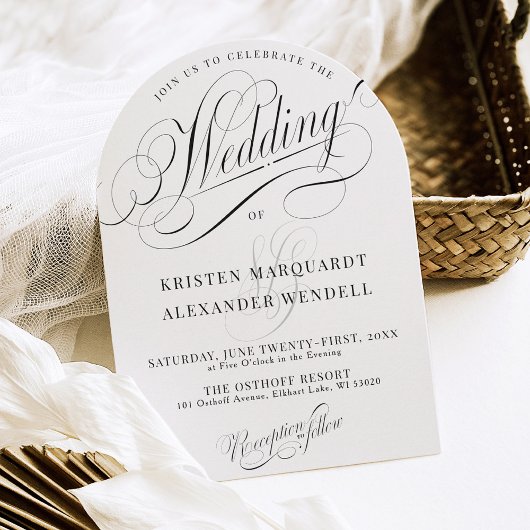 Elegante moderne zwart-wit eenvoudige boog bruilof kaart