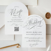 Elegante moderne zwart-wit eenvoudige boog bruilof kaart