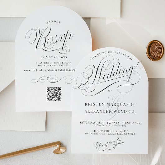 Elegante moderne zwart-wit eenvoudige boog bruilof kaart