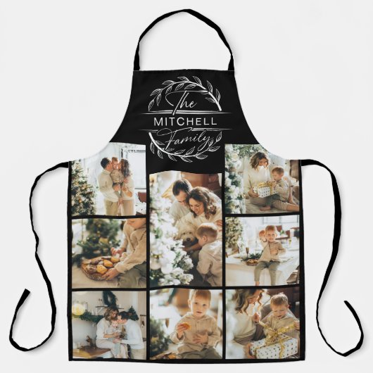 Elegante moderne zwart wit familie foto collage ap schort (Voorkant)