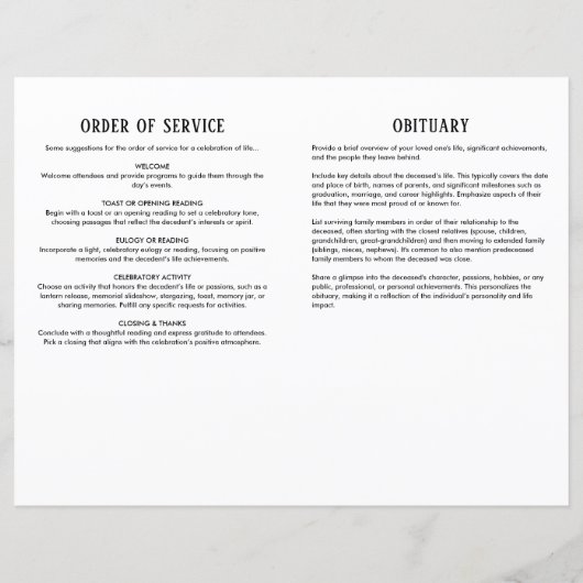 Elegante moderne zwart-wit foto begrafenisprogramm (Achterkant)