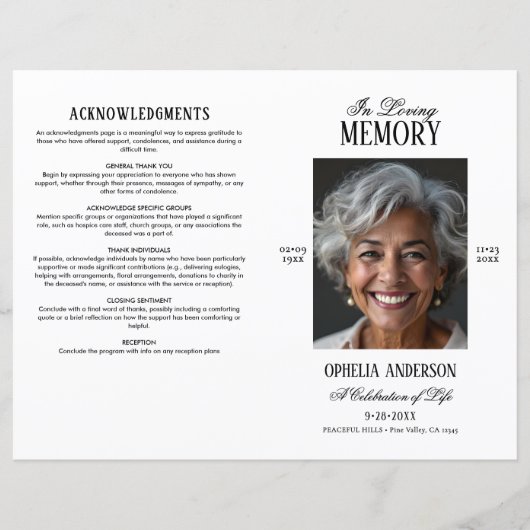 Elegante moderne zwart-wit foto begrafenisprogramm (Voorkant)