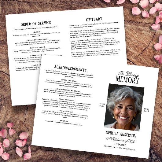 Elegante moderne zwart-wit foto begrafenisprogramm