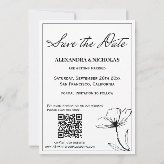 Elegante moderne zwart-wit foto bewaar de datum save the date (Achterkant)