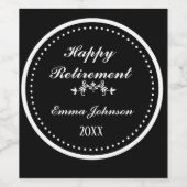 Elegante moderne zwart-wit gelukkige pensionering wijn etiket (Enkel label)