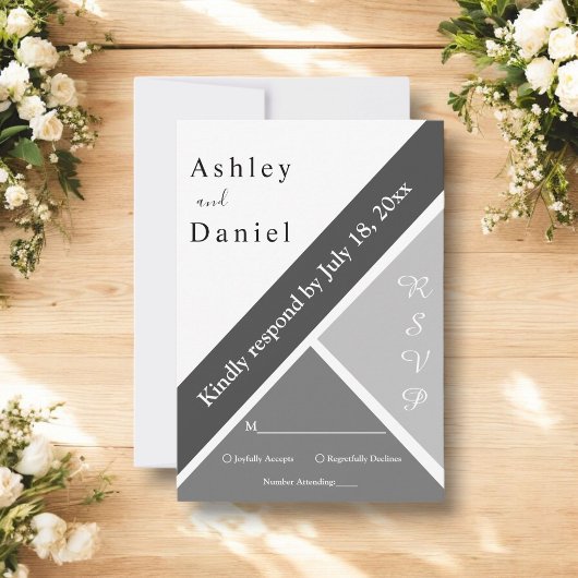 Elegante moderne zwart-wit grijs chique bruiloft RSVP kaartje