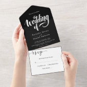 Elegante moderne zwart-wit kalligrafie bruiloft all in one uitnodiging (Afscheurbaar)