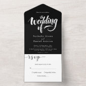 Elegante moderne zwart-wit kalligrafie bruiloft all in one uitnodiging (Binnen)