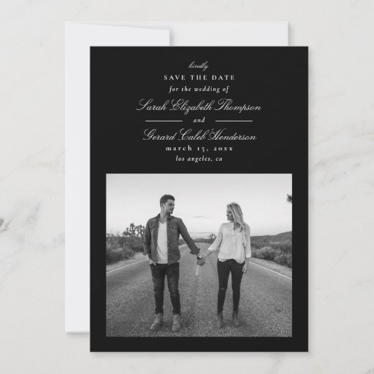 Elegante moderne zwart-wit klassieke kalligrafie save the date (Voorkant)