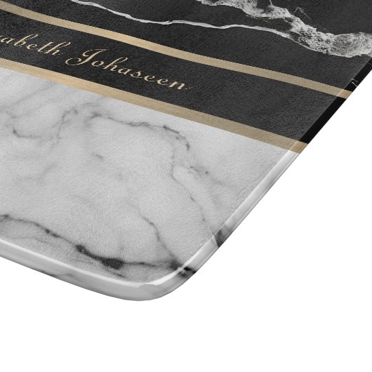 Elegante moderne zwart-wit marmeren gouden strepen snijplank (Hoek)