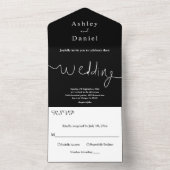 Elegante moderne zwart-wit minimale bruiloft all in one uitnodiging (Binnen)