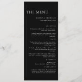 Elegante moderne zwart-wit minimale bruiloft menu (Voorkant)