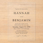 Elegante moderne zwart-wit minimalistische bruilof acryl uitnodigingen (Voorkant)