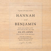 Elegante moderne zwart-wit minimalistische bruilof acryl uitnodigingen (Voorkant)